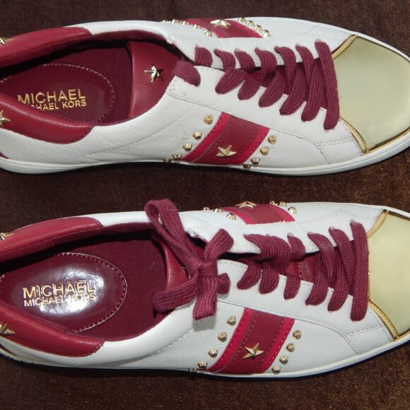 Michael Kors Frankie Stripe Leather Studded Low Top Lace-up Sneaker Shoe 7 M New - Picture 6 of 11